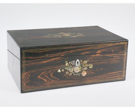 Rosewood writing chest with mother-of-pearl and tin marquetry.  19th century.Its original key is preserved.Closed measurement