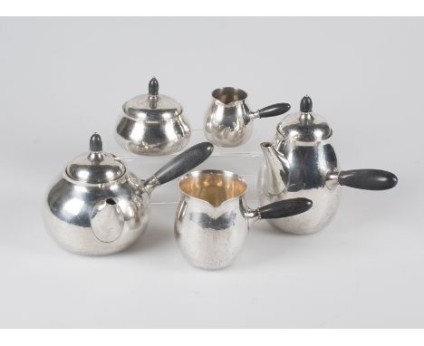 Georg Jensen (Radvad, 1866 - Copenhagen, 1935)925 sterling silver tea and coffee set with ebony applications. Art Deco. Circa