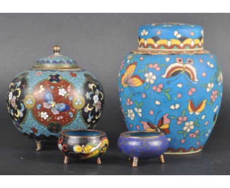 A collection of early 20th Century Chinese &amp; Japanese cloisonne comprising a cloisonne effect terracotta signed example, 