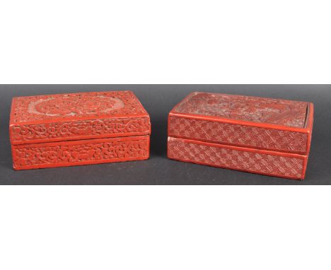 Two early 20th Century Chinese Qing Dynasty Cinnabar lacquer trinket boxes. Both with carved red lacquer decoration with remo