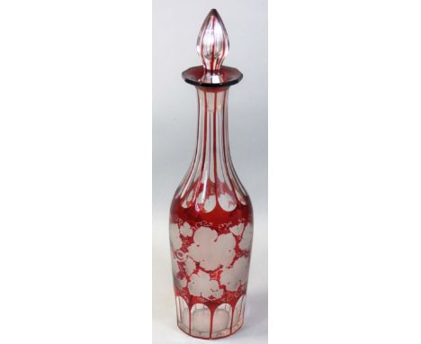 A 19th century ruby flash glass, with grape and vine acid etched decoration, height 36cm.