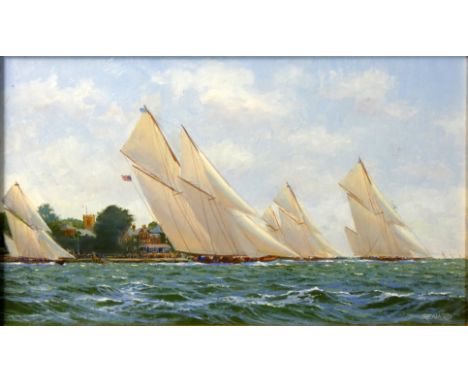 Stephen J. Renard (b. 1947), Americas Cup racing on the Solent, oil on board, signed, gilt frame, 18 x 29cm.