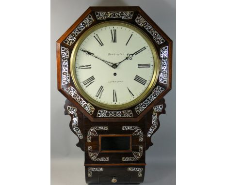 Boddington, Altrincham - a Victorian drop dial verge rosewood and mother of pearl inlaid wall time piece, the 11 and a half i