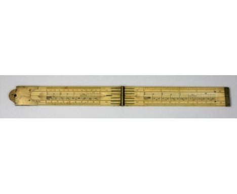 A 24 inch four fold ivory pocket ruler, by E Preston &amp; Sons, Birmingham Outer scale 24 inches in 1/8th and 1/16th, the in