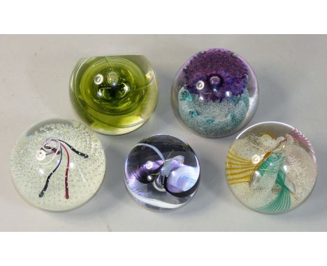 Five glass paperweights by Caithness Scotland, to include 'Chrysalis' No. 678/750, 'Fountain', 'Streamers' L39267', 'Daydream