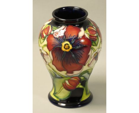 A Moorcroft 'Rose of the Forest' tube line decorated vase, designed by Philip Gibson, impressed factory marks and pineapple, 