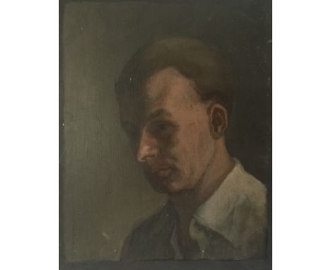 GEORGE THOMSON, 1860 - 1939, CAMDEN TOWN SCHOOL OIL ON PANEL Head and shoulders portrait of a young man. (22cm x 27cm) 