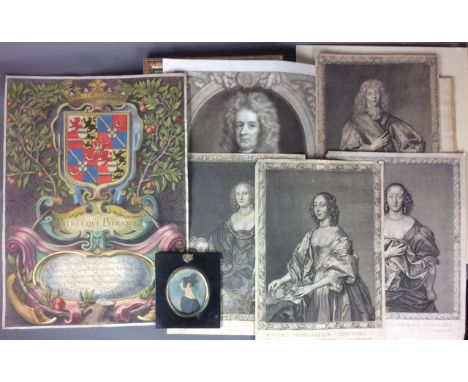A COLLECTION OF 17TH CENTURY AND LATER HAND COLOURED ENGRAVINGS Portraits of Thomas sackville by Houbraken 1738, Robert Clayt