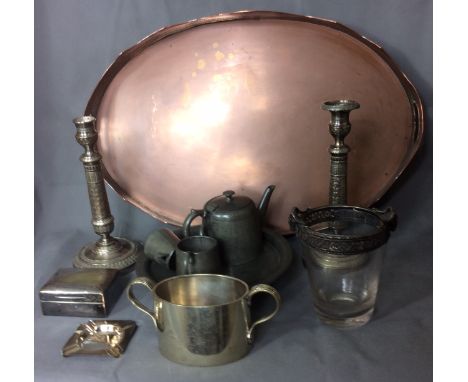 A COLLECTION OF VICTORIAN AND LATER SILVER PLATED WARE To include a Neoclassical style plated collar, having rams masks and a