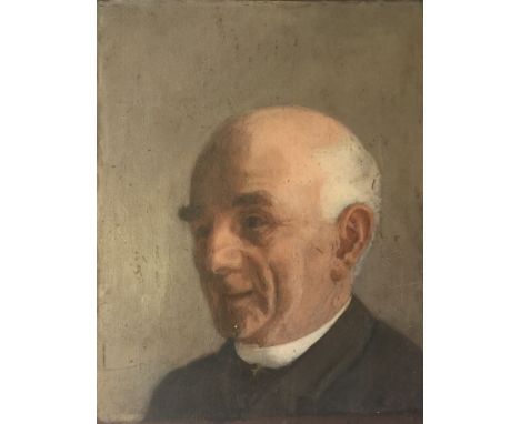 GEORGE THOMSON, 1860 - 1939, CAMDEN TOWN SCHOOL OIL ON PANEL Head and shoulders portrait of a vicar. (22cm x 27cm) 