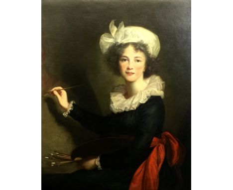 FOLLOWER OF ÉLISABETH VIGÉE LE BRUN, 1755 - 1842, A 19TH CENTURY OIL ON CANVAS Self portrait, gilt framed. (100cm x 119cm)