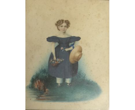 A 19TH CENTURY WATERCOLOUR Portrait of Anna Elizabeth Wood, born 3rd March 1828, married 1851 and died 1899, framed and glaze