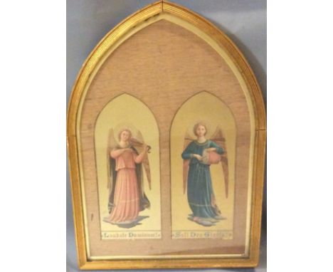 TWO EARLY 20TH CENTURY ECCLESIATICAL PRINTS A pair of angels playing musical instruments 'Laudate Dominum' and 'Soli Deo Glor