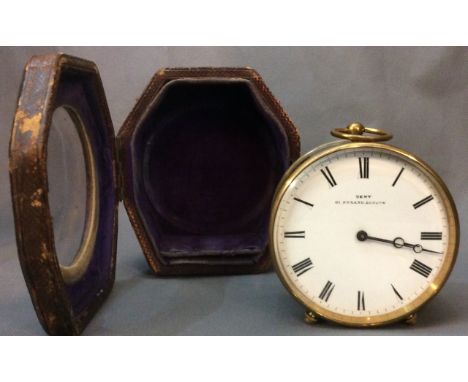 DENT OF LONDON, A 19TH CENTURY GILT BRASS SPHERICAL TRAVELLING CLOCK With white circular dial and Roman numerals, marked 'Den