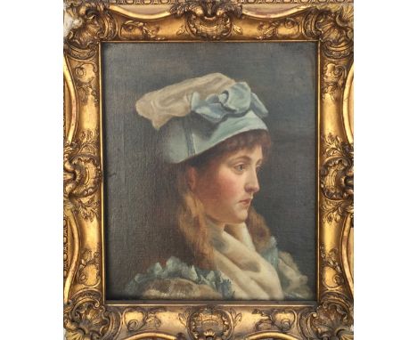 A 19TH CENTURY OIL ON CANVAS  Portrait of a young woman, decorative gilt frame. (40cm x 47cm)