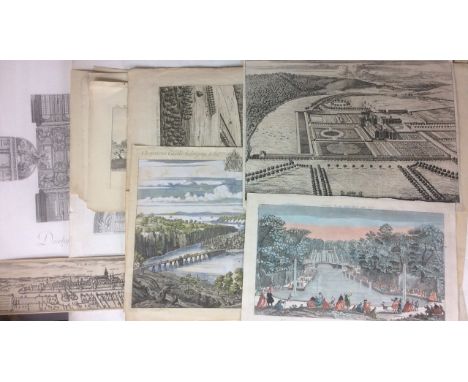 A COLLECTION OF 18TH CENTURY AND LATER HAND COLOURED ENGRAVINGS Architectural and topographical interest, 'Developpemeni de l