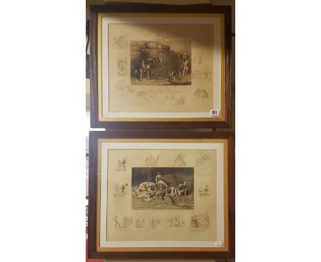FRANK PATON, 1855 - 1909, A PAIR OF SPORTING PRINTS AND SEPIA ENGRAVINGS 'They Won't Be Happy Till They Get Em', two dogs sta