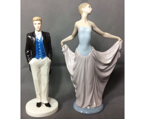 TWO 20TH CENTURY PORCELAIN FIGURES  Along with a Lladro figure of a dancer in a long flowing pink dress, together with a Coal