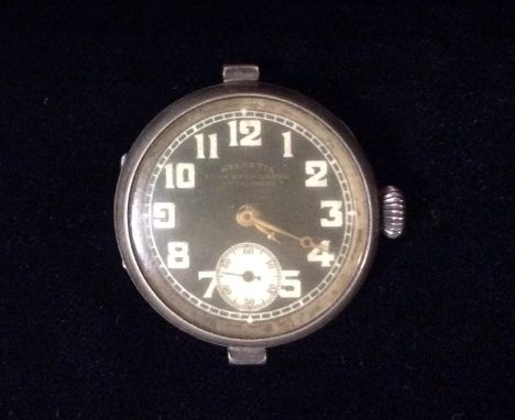 HELVETIA, SWISS, A WORLD WAR I MILITARY ISSUE GENTLEMEN'S WRISTWATCH  Having a circular black dial, luminous Arabic numerals 