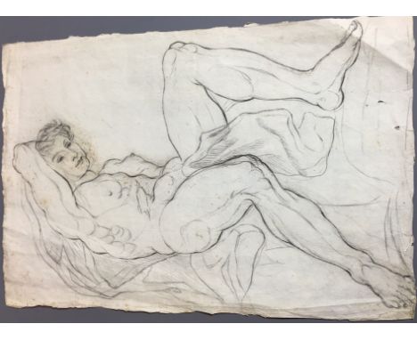 TWO OLD MASTER DRAWINGS One of Hercules in a recumbent position, the other a study of eyes, both bearing watermarks.  (41cm x