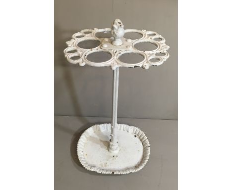 A WHITE PAINTED CAST IRON STICK STAND. (h 70cm)