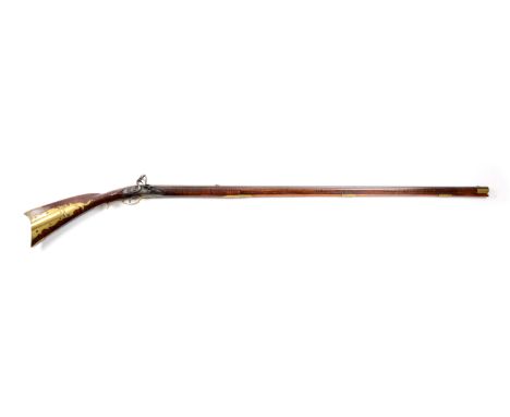 Smoothbore octagonal barrel is unmarked.  Flat flintlock lockplate stamped "W. KETLAND" in center.  Four piece brass patchbox