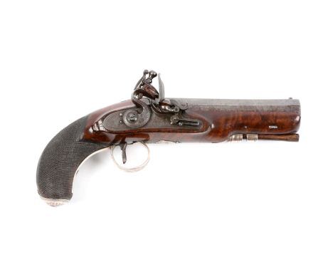 Octagonal smoothbore barrel with gold band and stiff-leaf engraving at breech.  Top flat marked “HUTCHINSON-DUBLIN” and has a