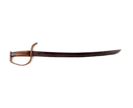 Curved blade with large single fuller, stamped “Columbia, S.C.” on left side at top.  Thick copper D-shaped guard with tapere