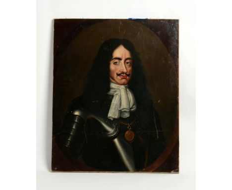 Oil on canvas, 28" x 25" relined.  Unframed.  Portrait of Leopold I (1640-1705) anointed King of Hungary, Bohemia and Serbia 