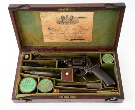 This revolver and matching case were sold by William Moore & Grey 43 Old Bond St, London and is so stamped on top of frame an