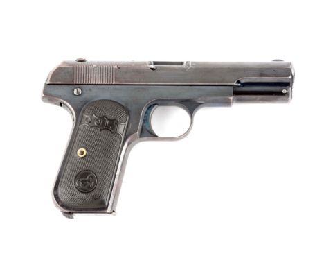 Manufactured in 1906. This early pistol features the high polish factory blue finish with bright lighter blue finish small pa