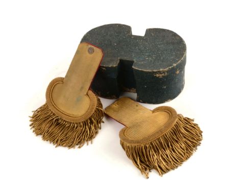Pair (2) of French officer epaulettes apparently late Restoration (1820s) made with broad, gold lace straps, ending in gold b