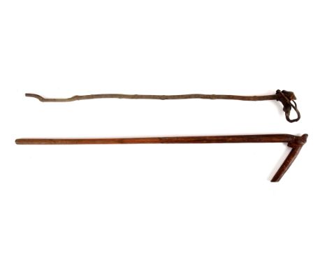  A) Cane made from a branch of a tree dated "1864" and initialed "A.M.H."  Nice patina and good condition.  Measures 35 inche