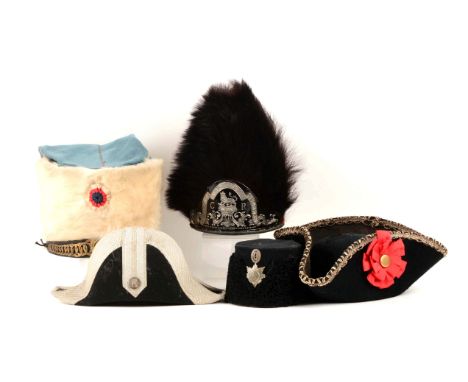 Includes a reproduction Revolutionary War era British grenadier's bearskin cap with black japanned front plate bearing crown,
