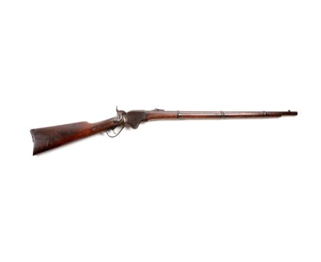 This is an 1860 Model lever action repeating rifle that features three barrel bands, the ladder rear sight, post front, full 