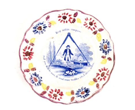 The plate has several items of Masonic symbolism including the compass and the beehive.  The caption reads “Keep within compa