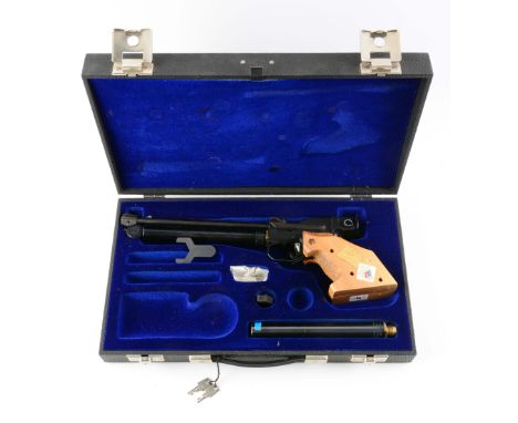 Quality, German made, single shot, Olympic style target air pistol imported by Beeman. Aside from a few wear marks, pistol is