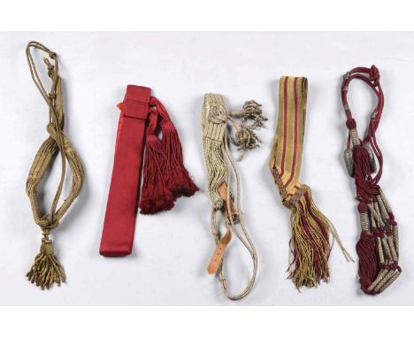 Comprised of : 1) Gold bullion Barrel Sash. 2) Dark red  sash with brass closure and fringed drops. 3) Imperial German barrel