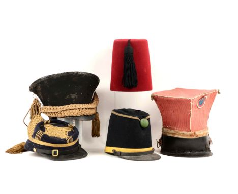 Comprised of: 1) Maroon red fez of fur felt, approximately  8" tall with tassel.  2) reproduction Union Officer's kepi of blu