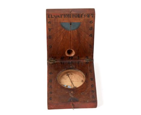 Initialed by owner and painted red on the exterior.  This combination of a compass, sundial, and elevation tool is a rare exa