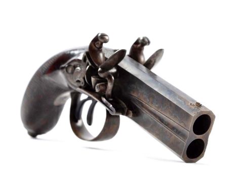 Octagonal, smoothbore, case-hardened, over and under barrels with flat sides.  Top flat marked “Smith London” in fancy script