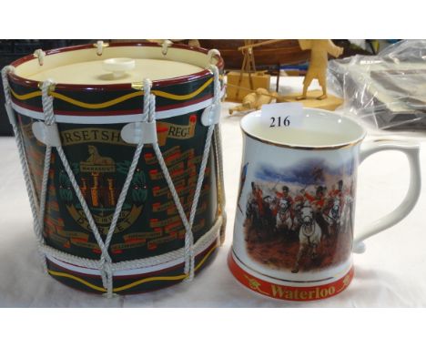 ARMY BENEVOLENT FUND WATERLOO TANKARD & DORSET REGIMENT BISCUIT BARREL