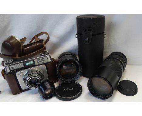 2 VIVITAR LENSES, ANOTHER & ILFORD CAMERA 