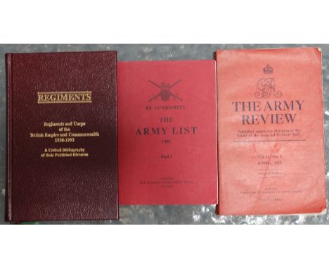 1912 + 1981 ARMY LIST & REVIEW + 1994 ROGER PERKINS REGIMENTS BOOK 
