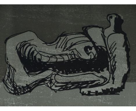 Henry Moore, lithograph, reclining figure, Homage San Lazzaro 1975, no. 221/575, image 8.5'' x 11'', framed.