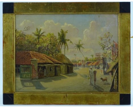 Alexander E Caddy, oil on canvas, Indian village scene, signed and dated 1903, 12'' x 16'', framed.