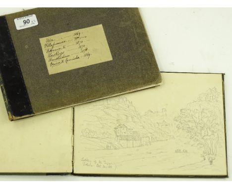 2 Mid 19th century artist's sketch books containing drawings and watercolours, album size 7'' x 10.5'', (2).