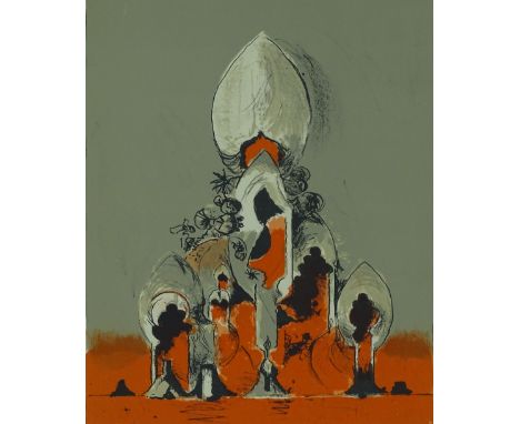 Graham Sutherland, lithograph, La Catherale 1975, for San Lazzaro folio,  no. 221/575, Tassi no. 161. image 12'' x 9.5'', fra