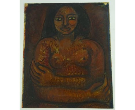 Gazbia, oil on canvas paper, nude portrait of a woman, signed, 24'' x 19.5'', unframed.