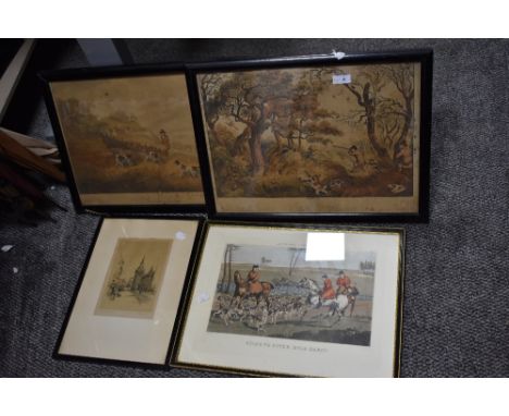 A group of five framed and glazed hunting related prints and architectural studies